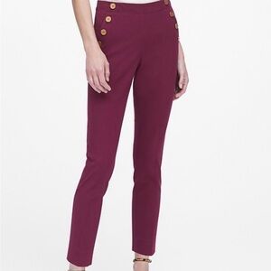Banana Republic Sloan Sailor Pants Burgundy Skinny Fit Gold Buttons Size 6
